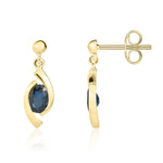 9ct Yellow Gold Oval Natural Sapphire 'Eye' Drop Earrings — 6x4mm