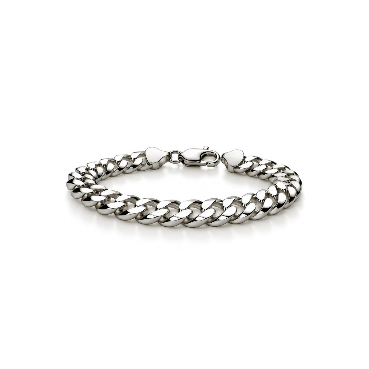Sterling silver 11mm mens curb bracelet 8.5 inch - front