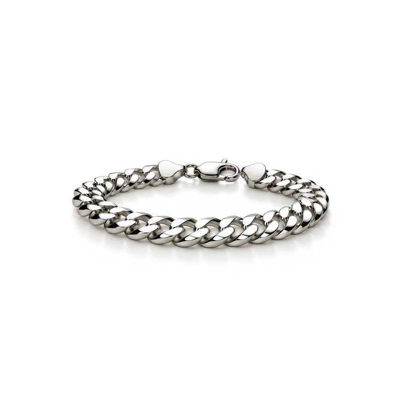 Sterling silver 11mm mens curb bracelet 8.5 inch - front