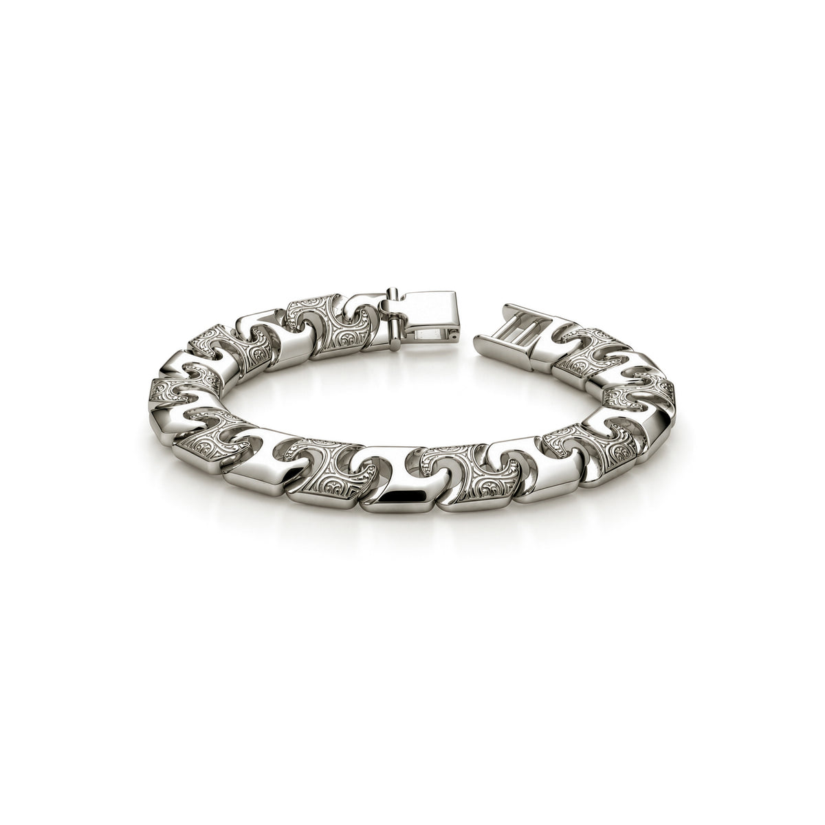 Sterling silver 12mm mens cast bracelet 8.5 inch - front