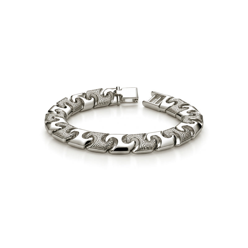Sterling silver 12mm mens cast bracelet 8.5 inch - front