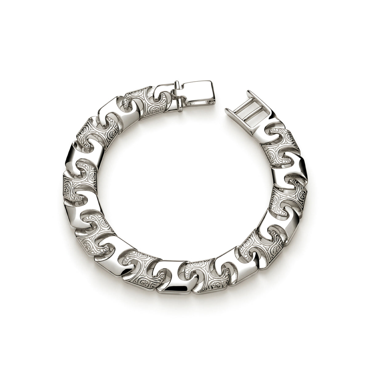 Sterling silver 12mm mens cast bracelet 8.5 inch - top