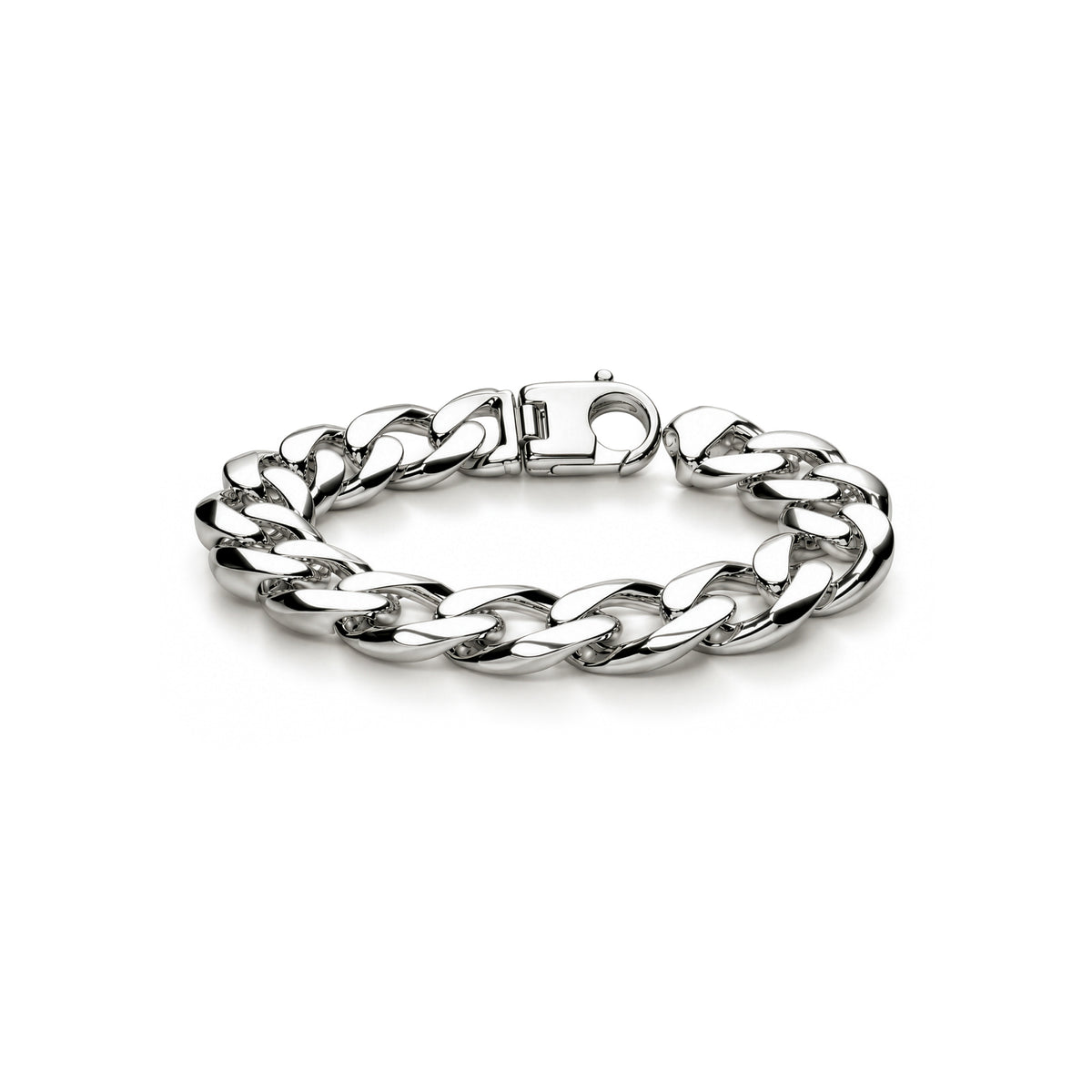 Sterling silver 15mm mens curb bracelet 9 inch - front