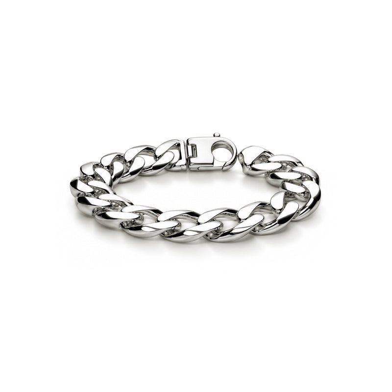 Sterling silver 15mm mens curb bracelet 9 inch - front