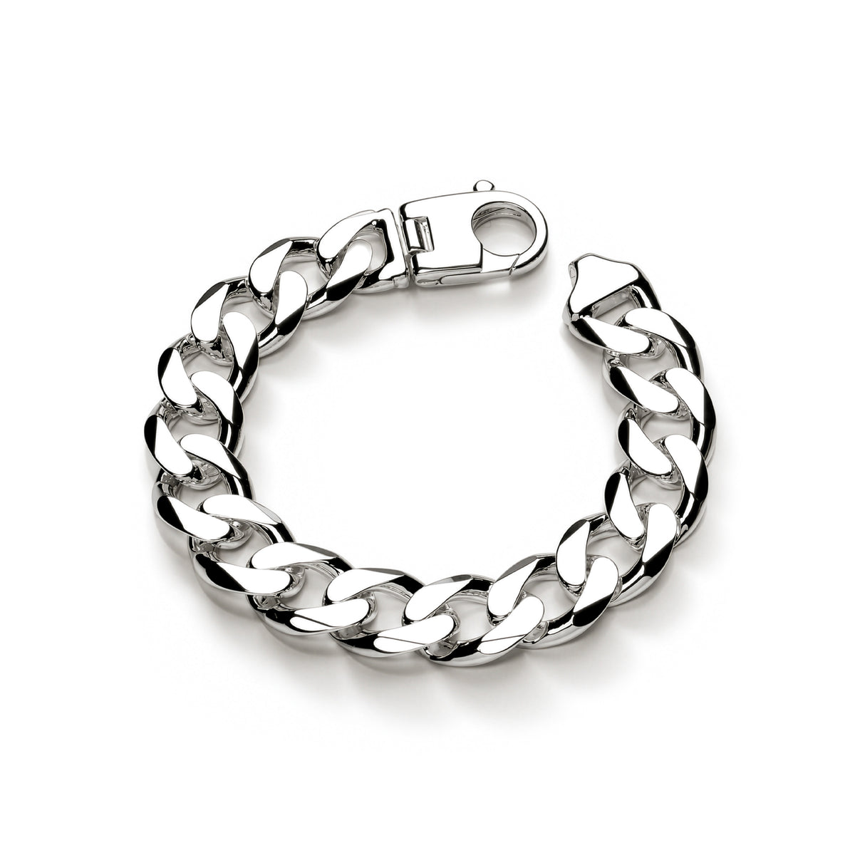 Sterling silver 15mm mens curb bracelet 9 inch - top