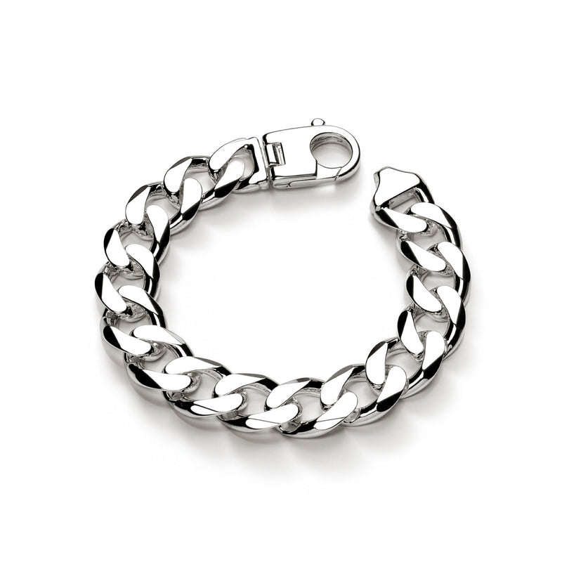Sterling silver 15mm mens curb bracelet 9 inch - top