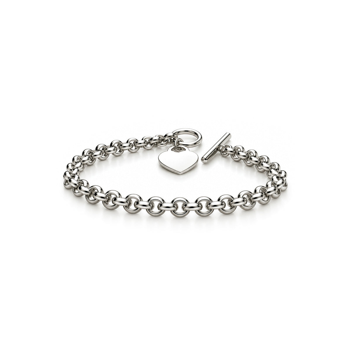 Sterling Silver Belcher Bracelet with T-Bar Clasp and Heart Charm