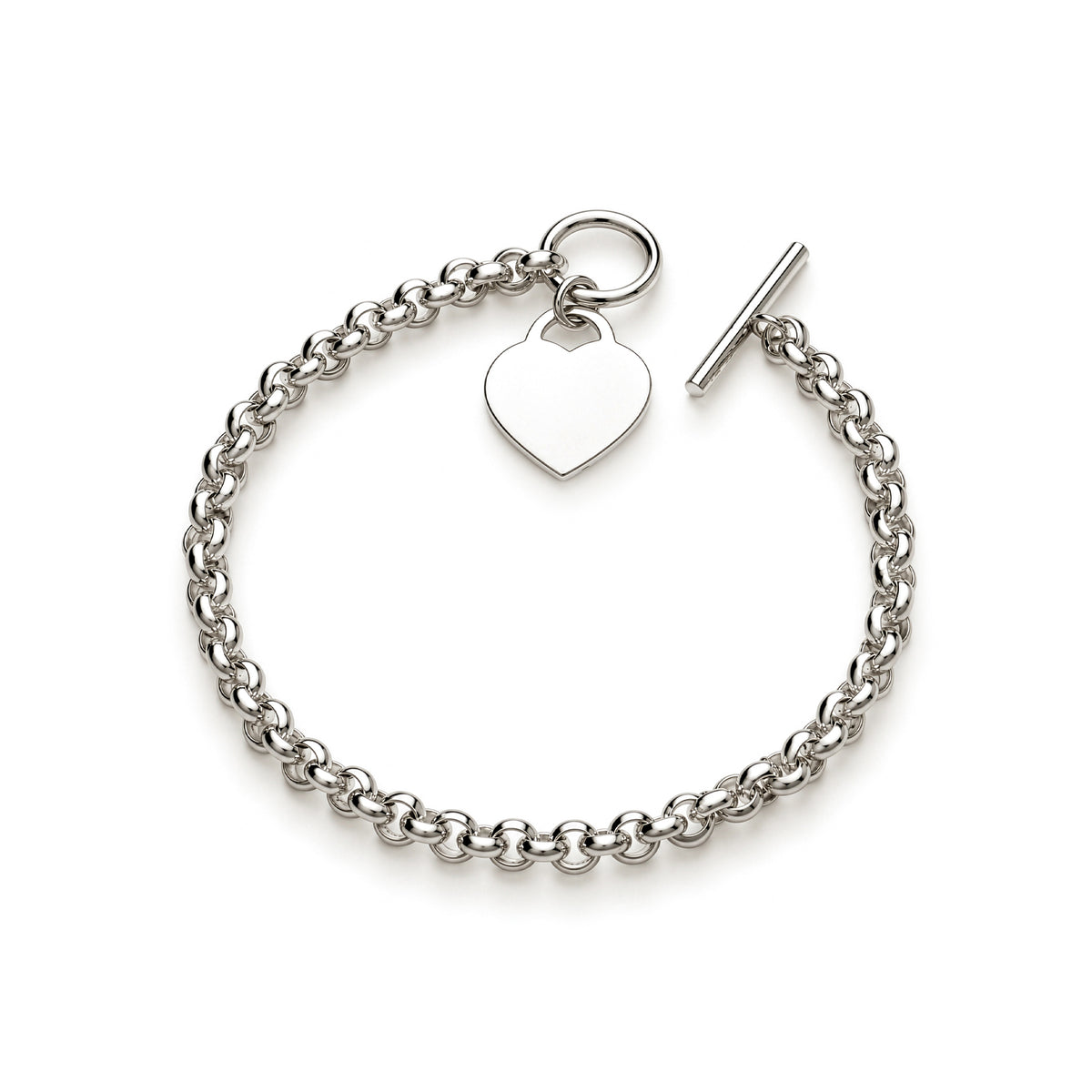 Sterling Silver Belcher Bracelet with T-Bar Clasp and Heart Charm