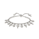Sterling silver cross and religious medal charm bracelet - front