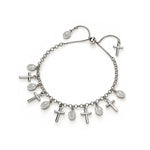 Sterling silver cross and religious medal charm bracelet - top