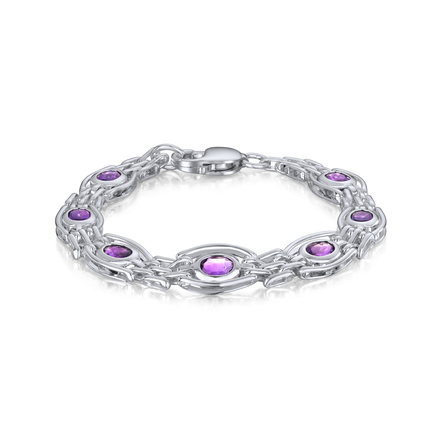 Sterling Silver Handmade Solid Natural Amethyst Gate Bracelet