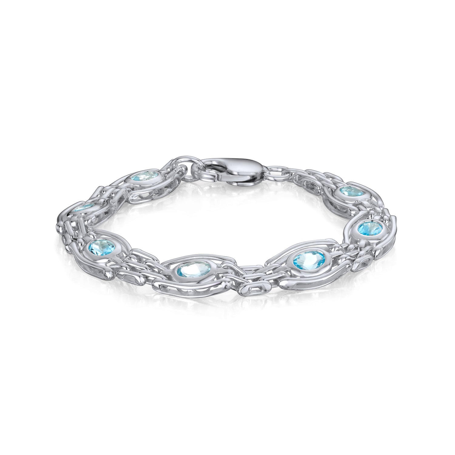 Sterling Silver Handmade Natural Swiss Blue Topaz Gate Bracelet