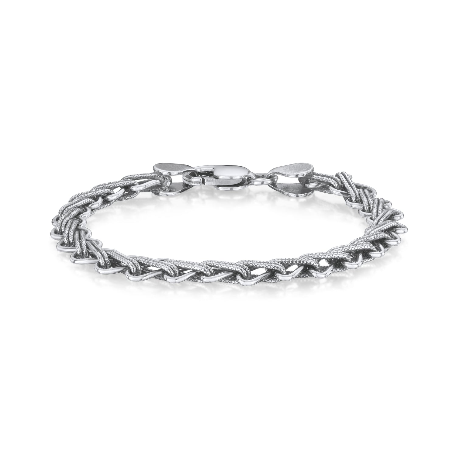 Sterling Silver Handmade Solid 7.6mm Textured Herringbone Style Bracelet with Antique Finish