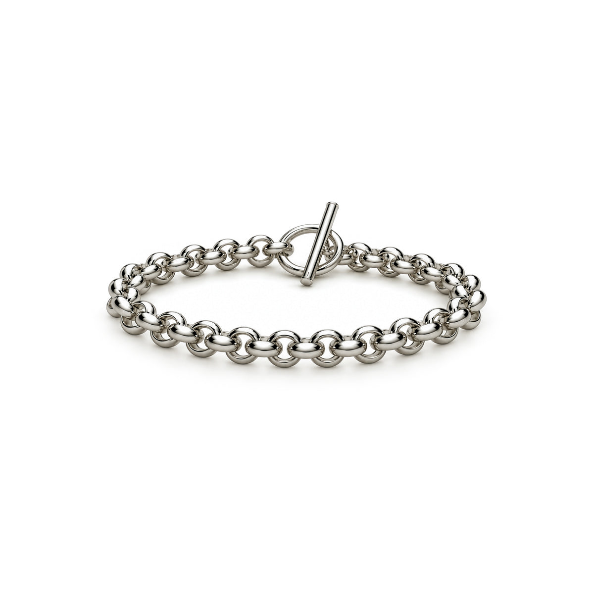 Sterling silver heavy belcher bracelet with t-bar clasp 7.5 inch - front
