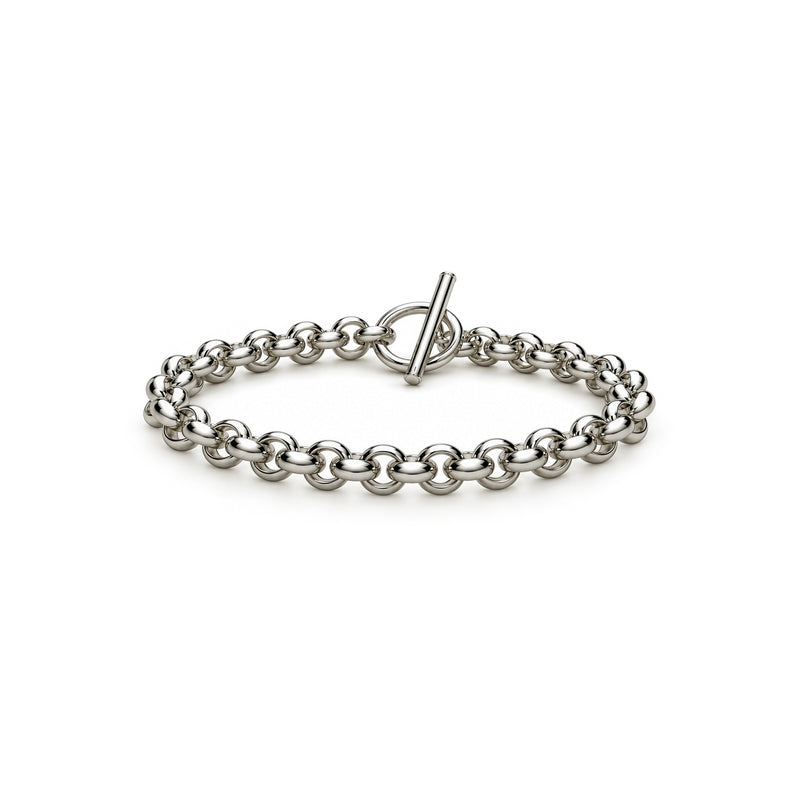 Sterling silver heavy belcher bracelet with t-bar clasp 7.5 inch - front