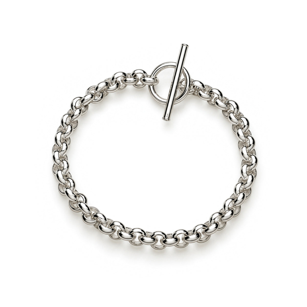 Sterling silver heavy belcher bracelet with t-bar clasp 7.5 inch - top