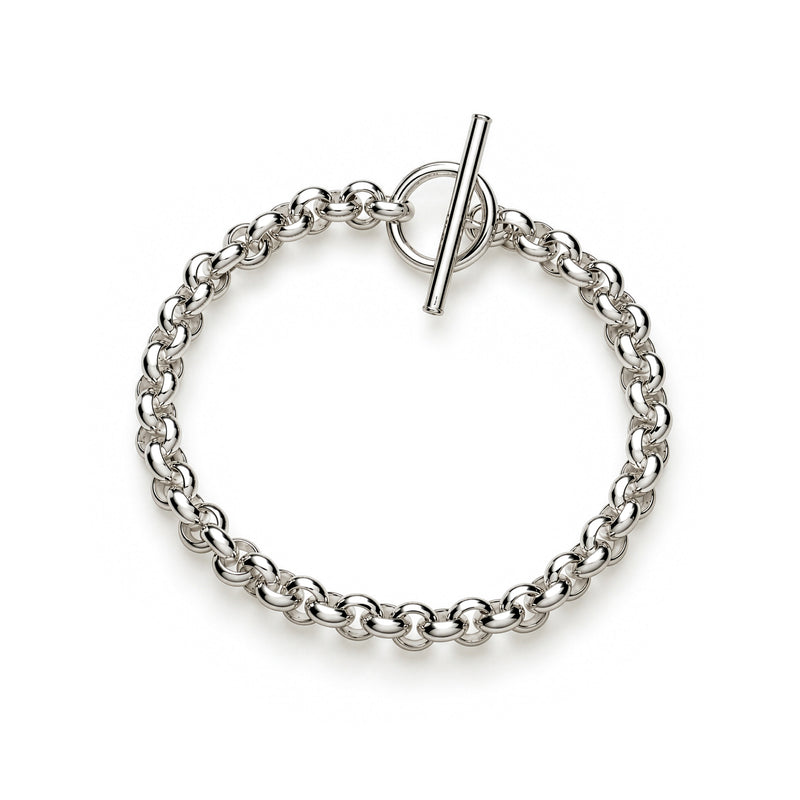 Sterling silver heavy belcher bracelet with t-bar clasp 7.5 inch - top