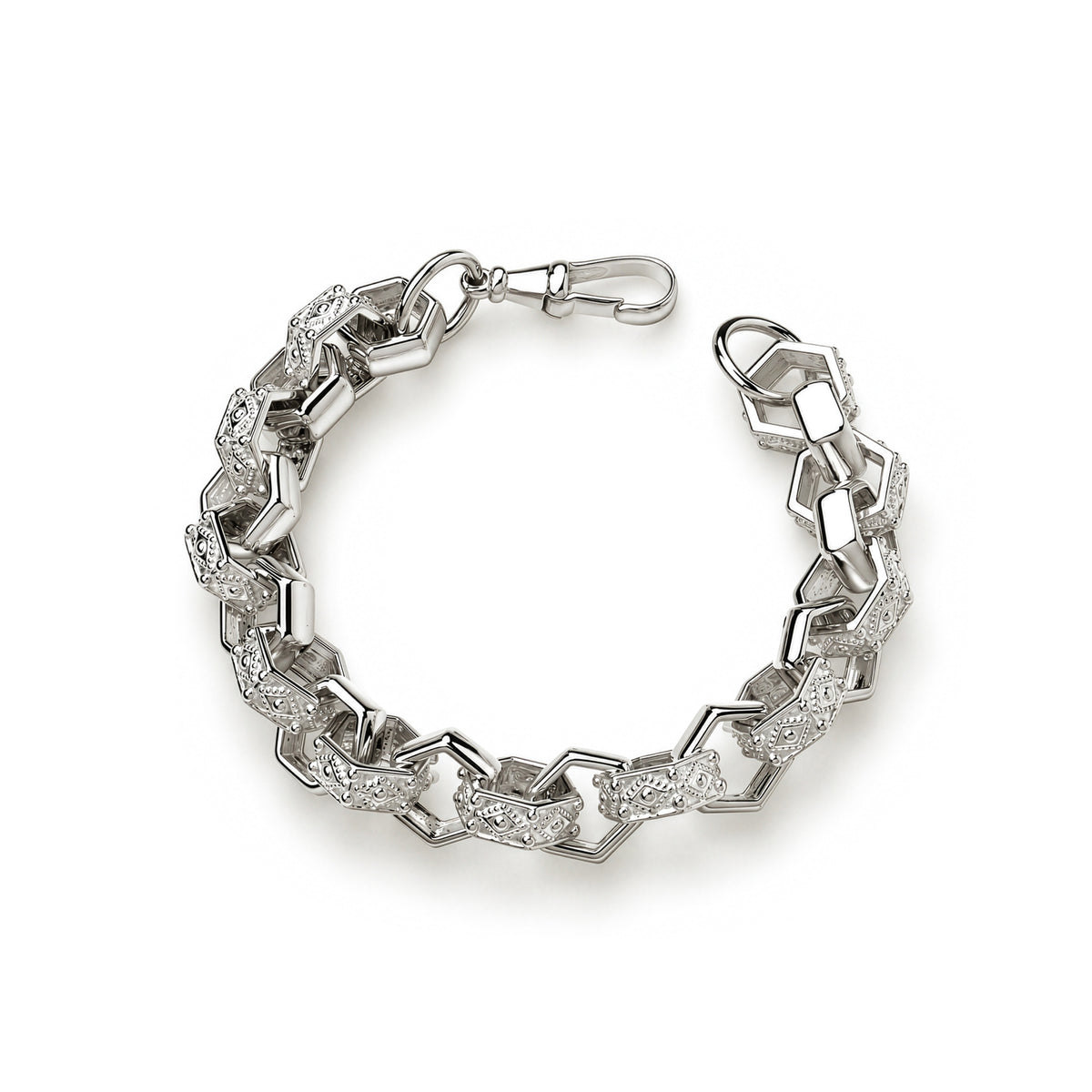 Sterling silver mens hexagon patterned belcher bracelet 10 inch - top