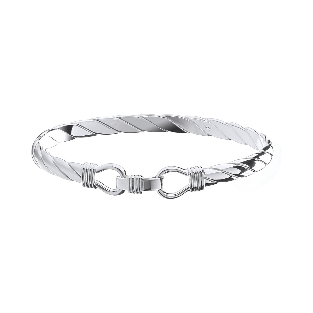 Sterling Silver Men's Solid Twist Hook Bangle — 6mm