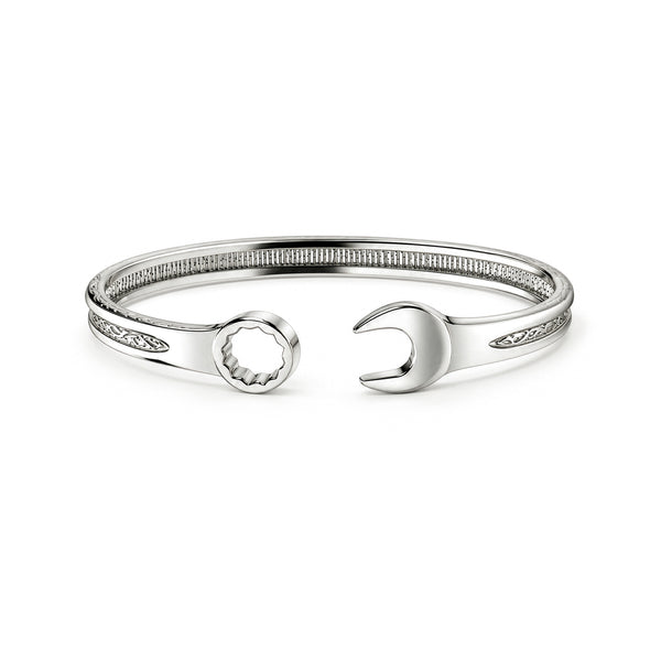 Sterling Silver Men's Spanner Torque Bangle