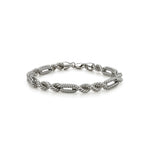 Sterling silver 6.5mm mens textured alternating link bracelet - front