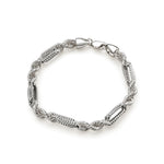 Sterling silver 6.5mm mens textured alternating link bracelet - top