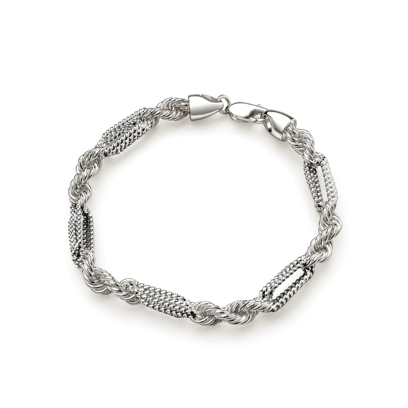 Sterling silver 6.5mm mens textured alternating link bracelet - top
