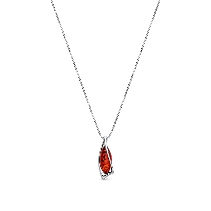 Sterling Silver Natural Baltic Amber Angular Marquise Pendant