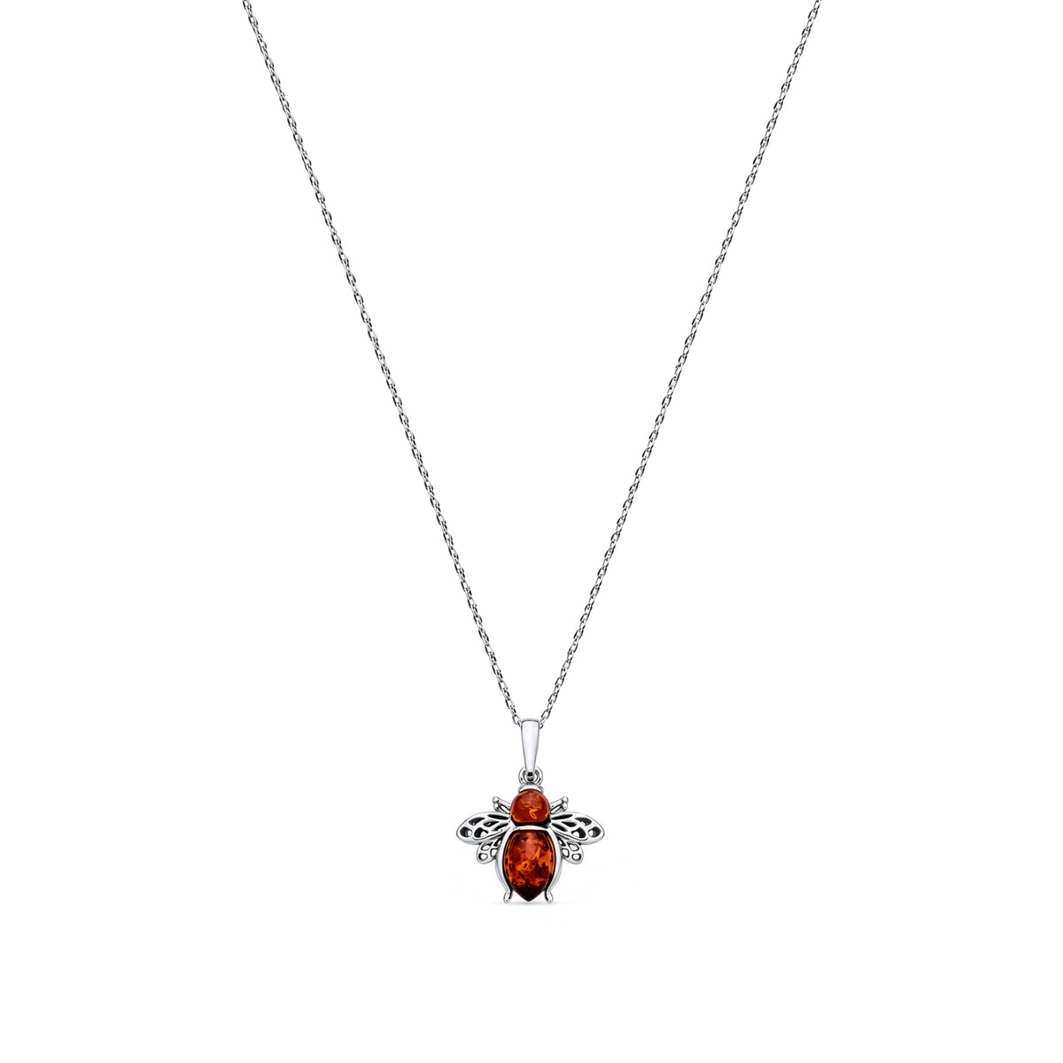 Sterling Silver Natural Baltic Amber Bee Pendant