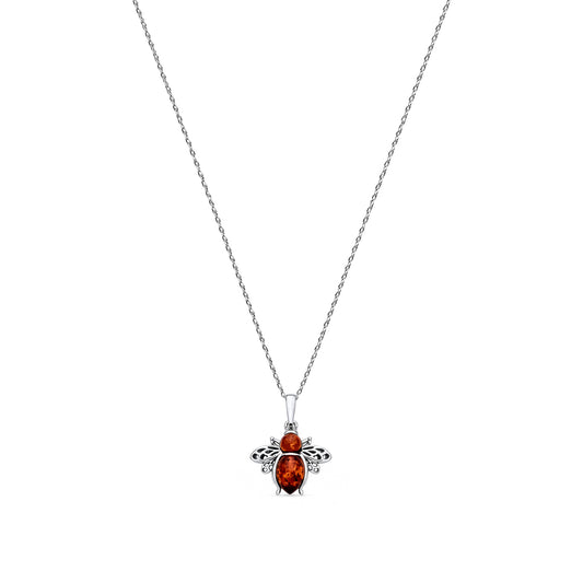Sterling Silver Natural Baltic Amber Bee Pendant