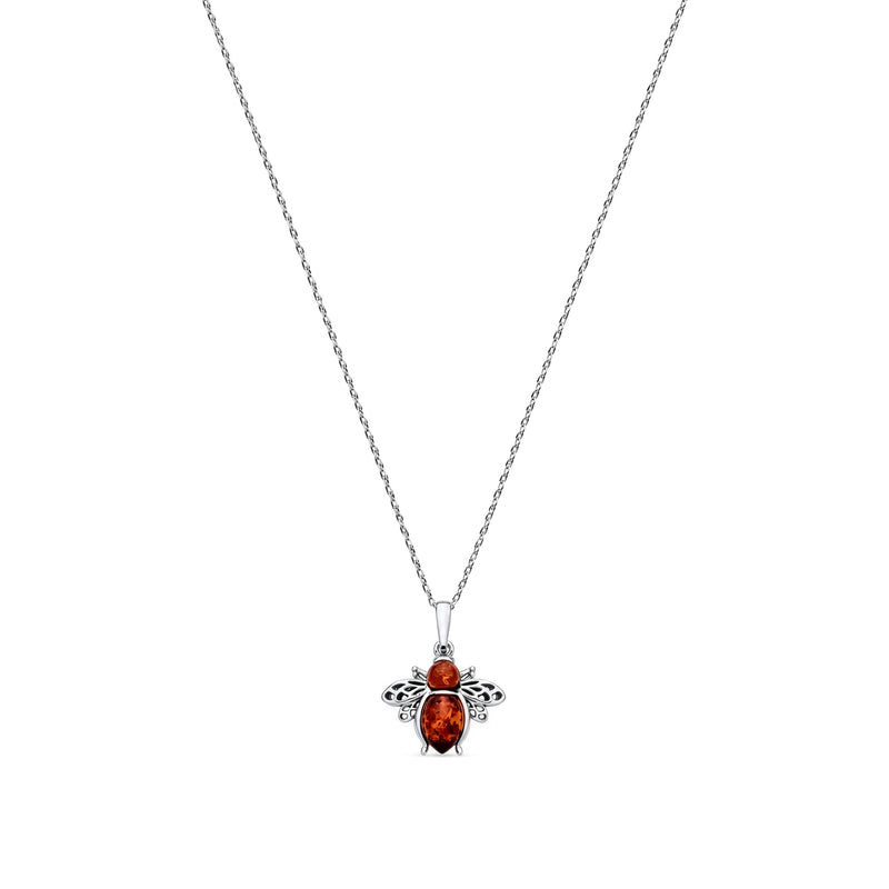 Sterling Silver Natural Baltic Amber Bee Pendant