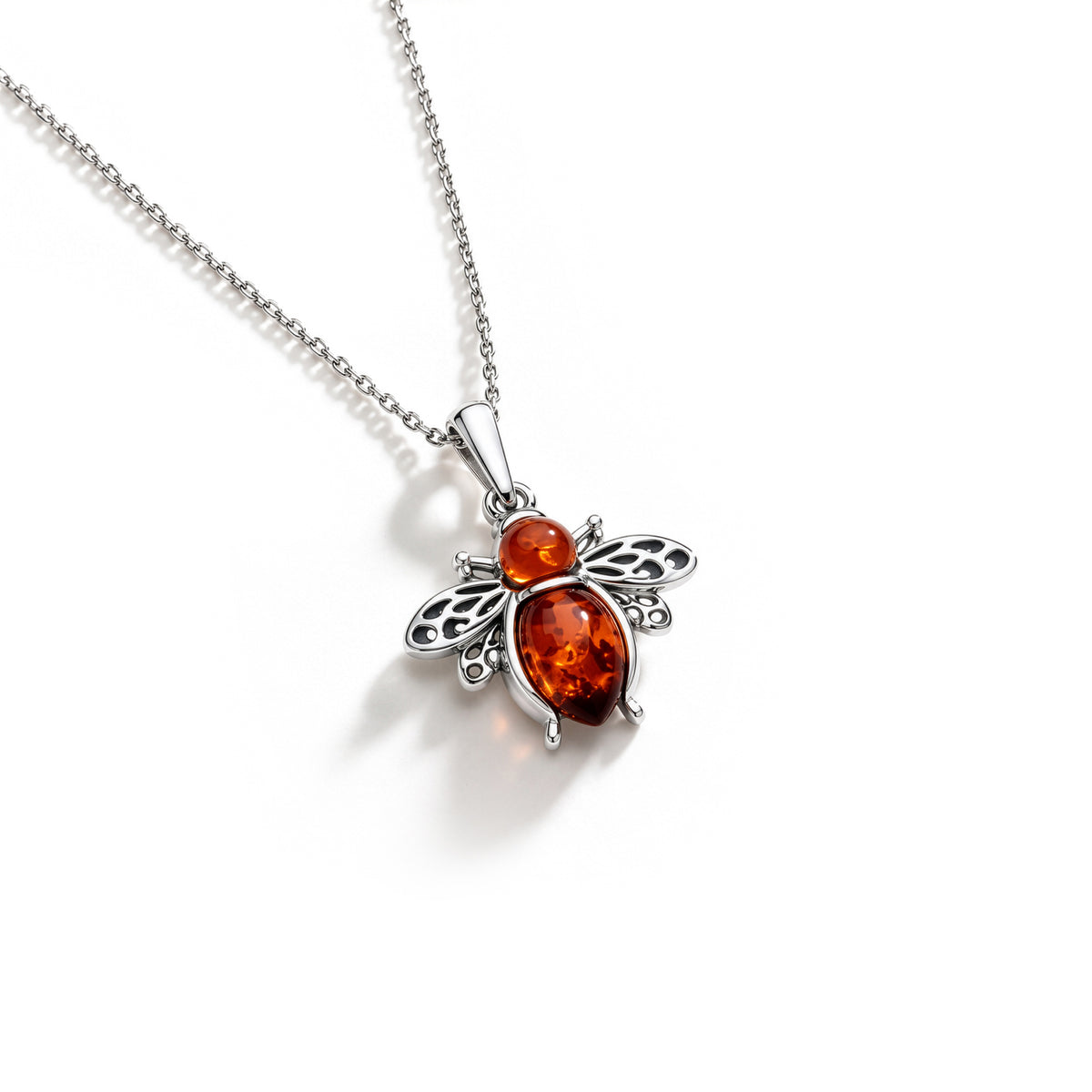Sterling Silver Natural Baltic Amber Bee Pendant