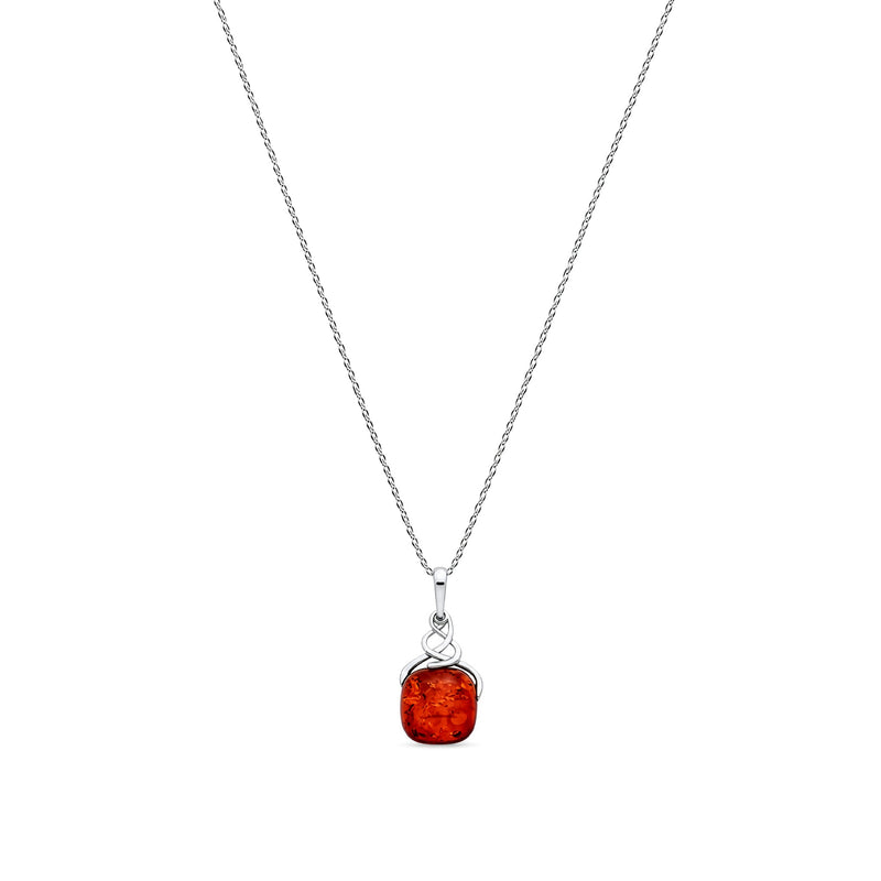 Sterling Silver Natural Baltic Amber Celtic Drop Pendant