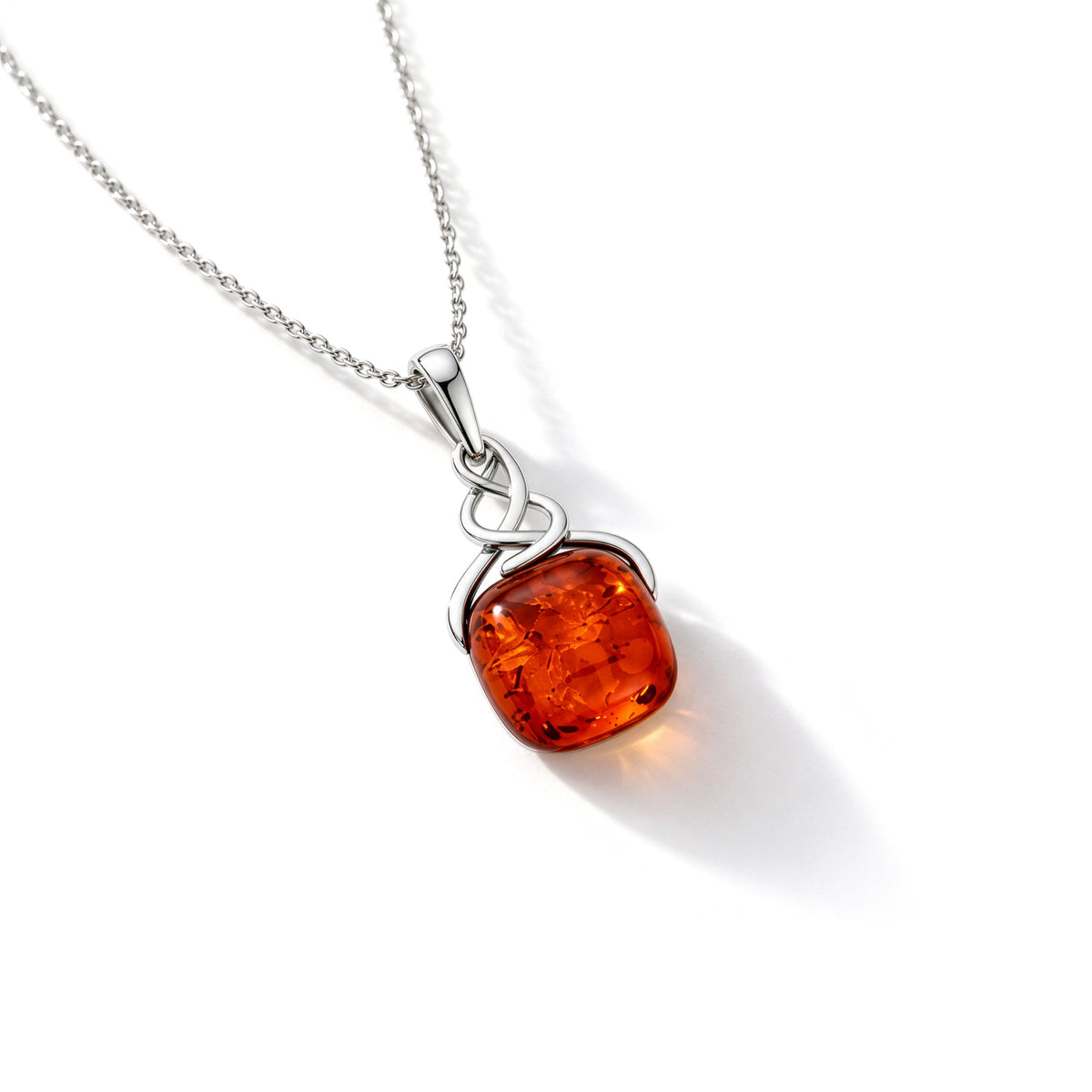 Sterling Silver Natural Baltic Amber Celtic Drop Pendant