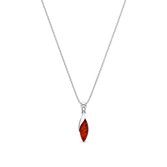 Sterling Silver Natural Baltic Amber Elongated Marquise Sweep Pendant