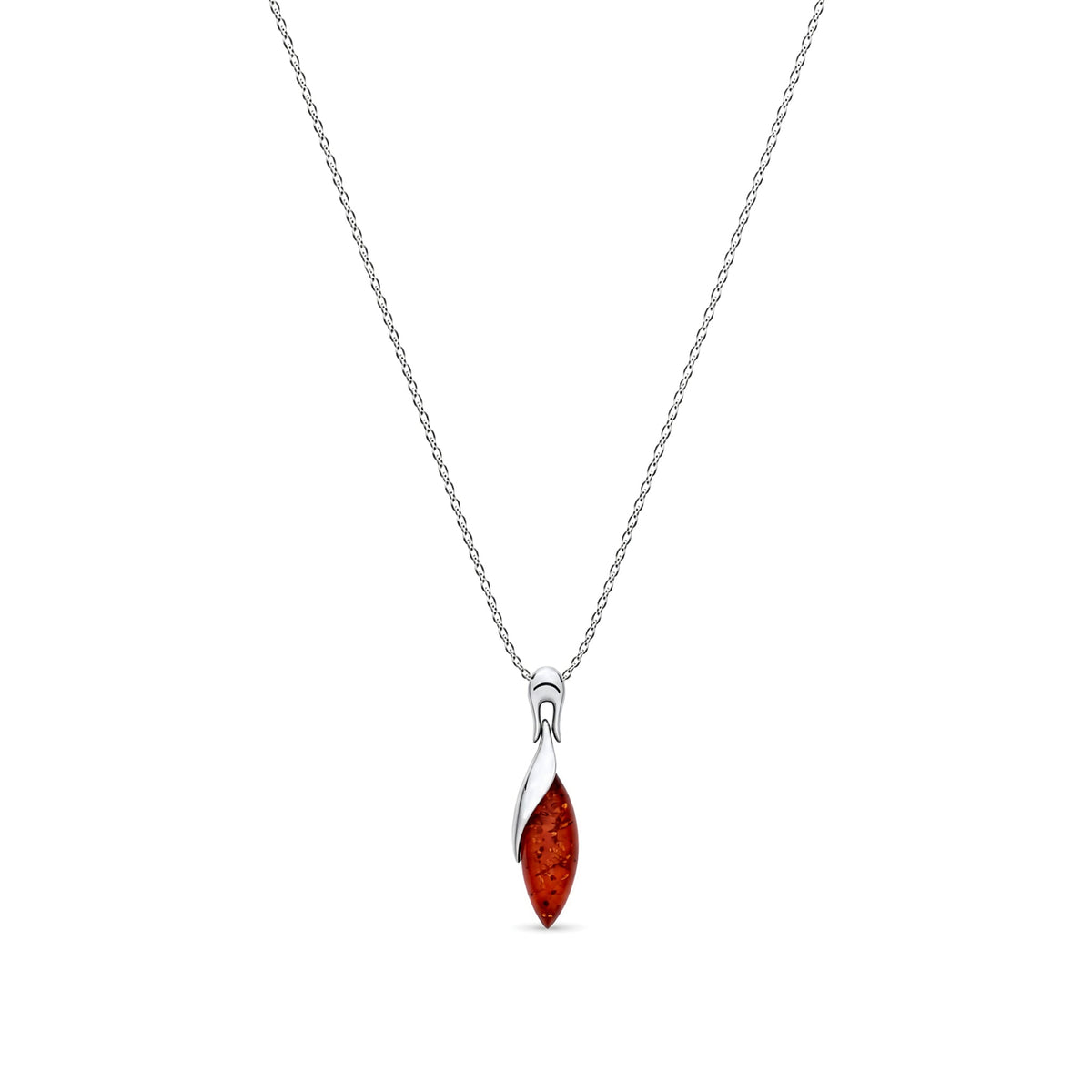 Sterling Silver Natural Baltic Amber Elongated Marquise Sweep Pendant