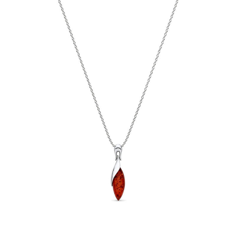 Sterling Silver Natural Baltic Amber Elongated Marquise Sweep Pendant