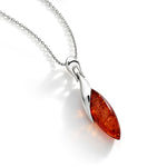 Sterling Silver Natural Baltic Amber Elongated Marquise Sweep Pendant