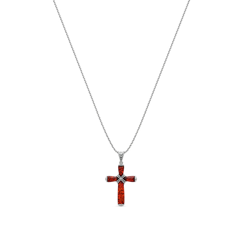 Sterling Silver Natural Baltic Amber Four-Stone Cross Pendant