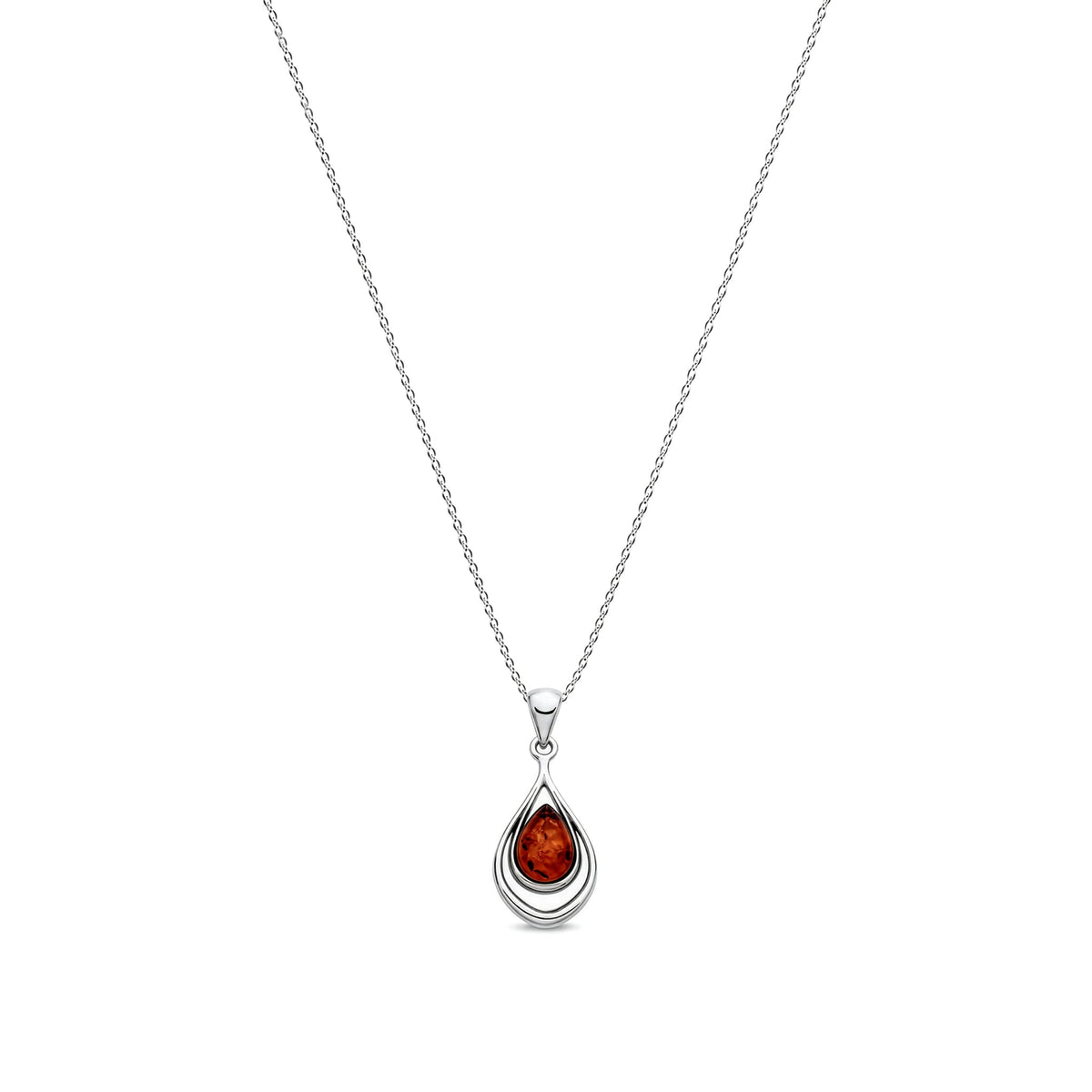 Sterling Silver Natural Baltic Amber Layered Teardrop Pendant