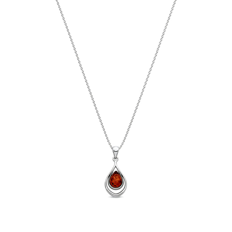 Sterling Silver Natural Baltic Amber Layered Teardrop Pendant
