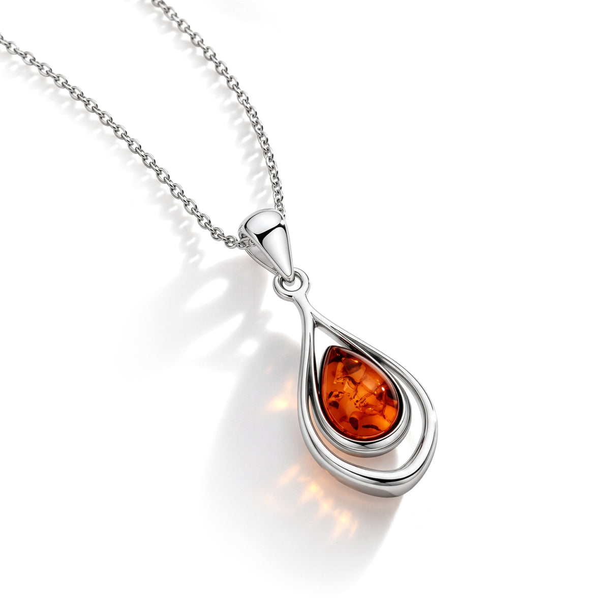Sterling Silver Natural Baltic Amber Layered Teardrop Pendant