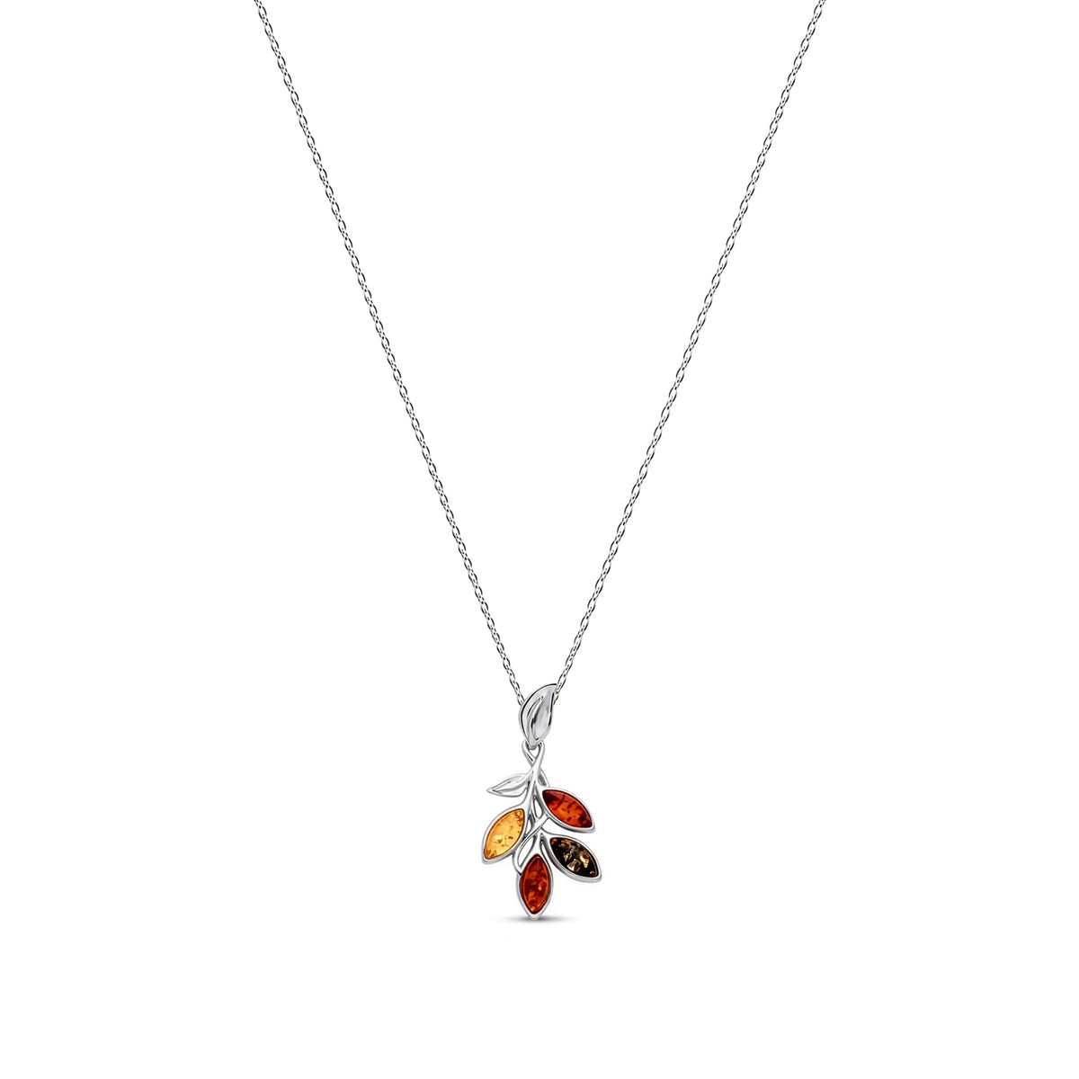 Sterling Silver Natural Baltic Amber Leaf Cluster Pendant