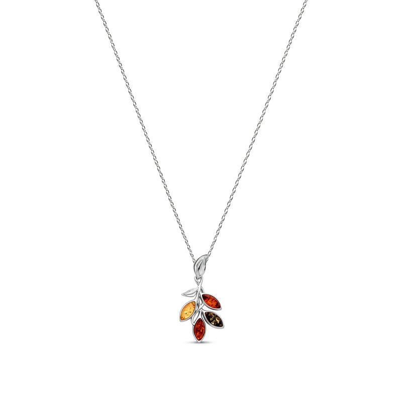 Sterling Silver Natural Baltic Amber Leaf Cluster Pendant