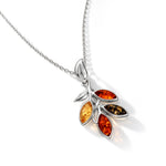 Sterling Silver Natural Baltic Amber Leaf Cluster Pendant