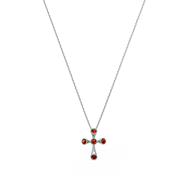 Sterling Silver Natural Baltic Amber Ornate Cross Pendant