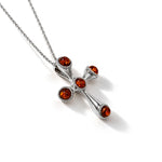 Sterling Silver Natural Baltic Amber Ornate Cross Pendant