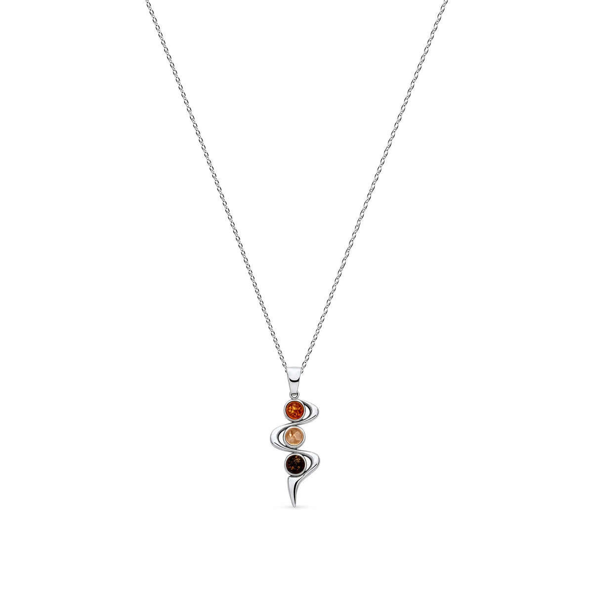 Sterling Silver Natural Baltic Amber Three-Stone Swirl Pendant