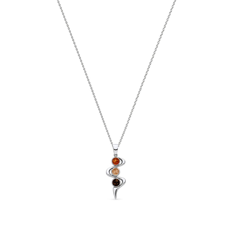 Sterling Silver Natural Baltic Amber Three-Stone Swirl Pendant