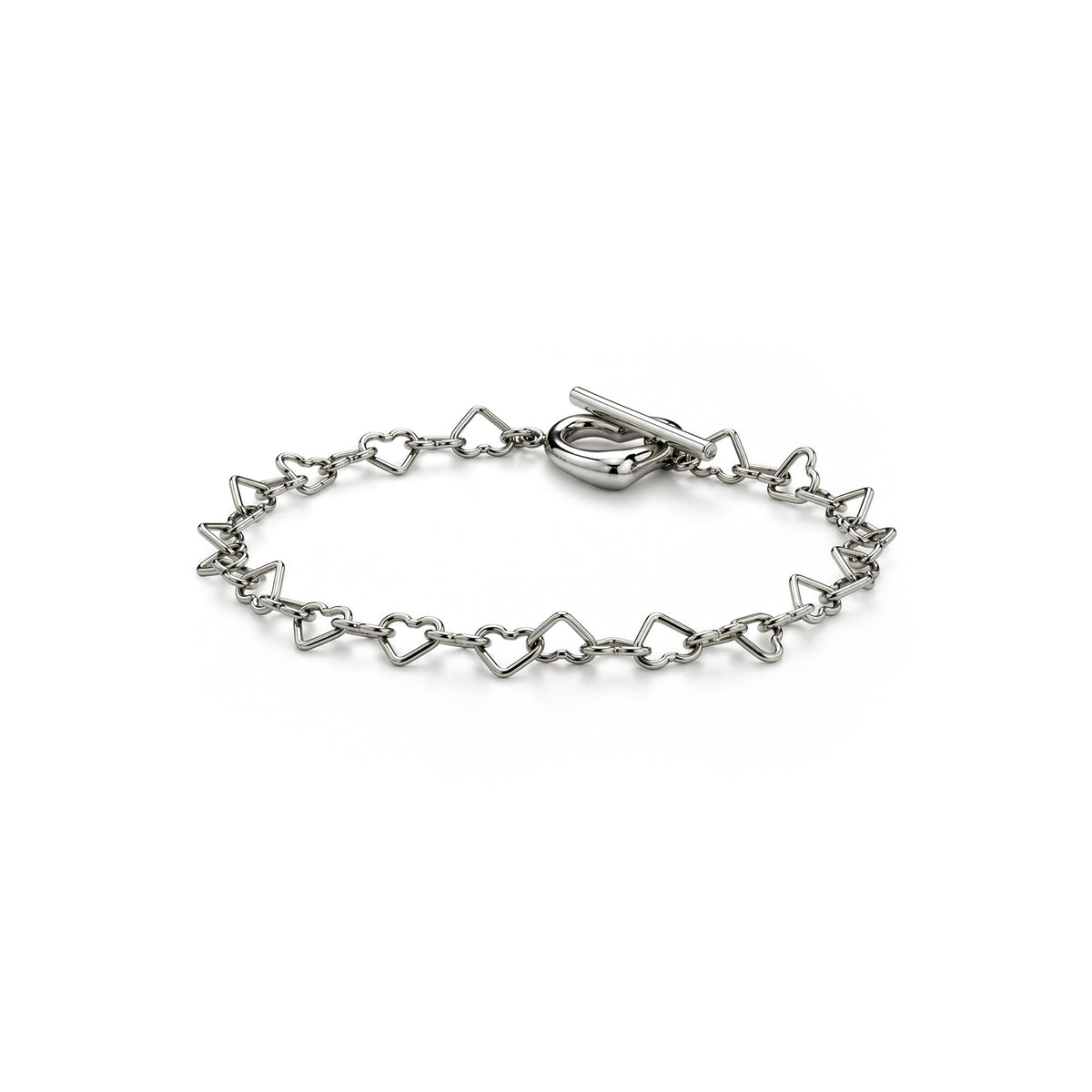 Sterling Silver Open Heart Link Bracelet with T-Bar Clasp